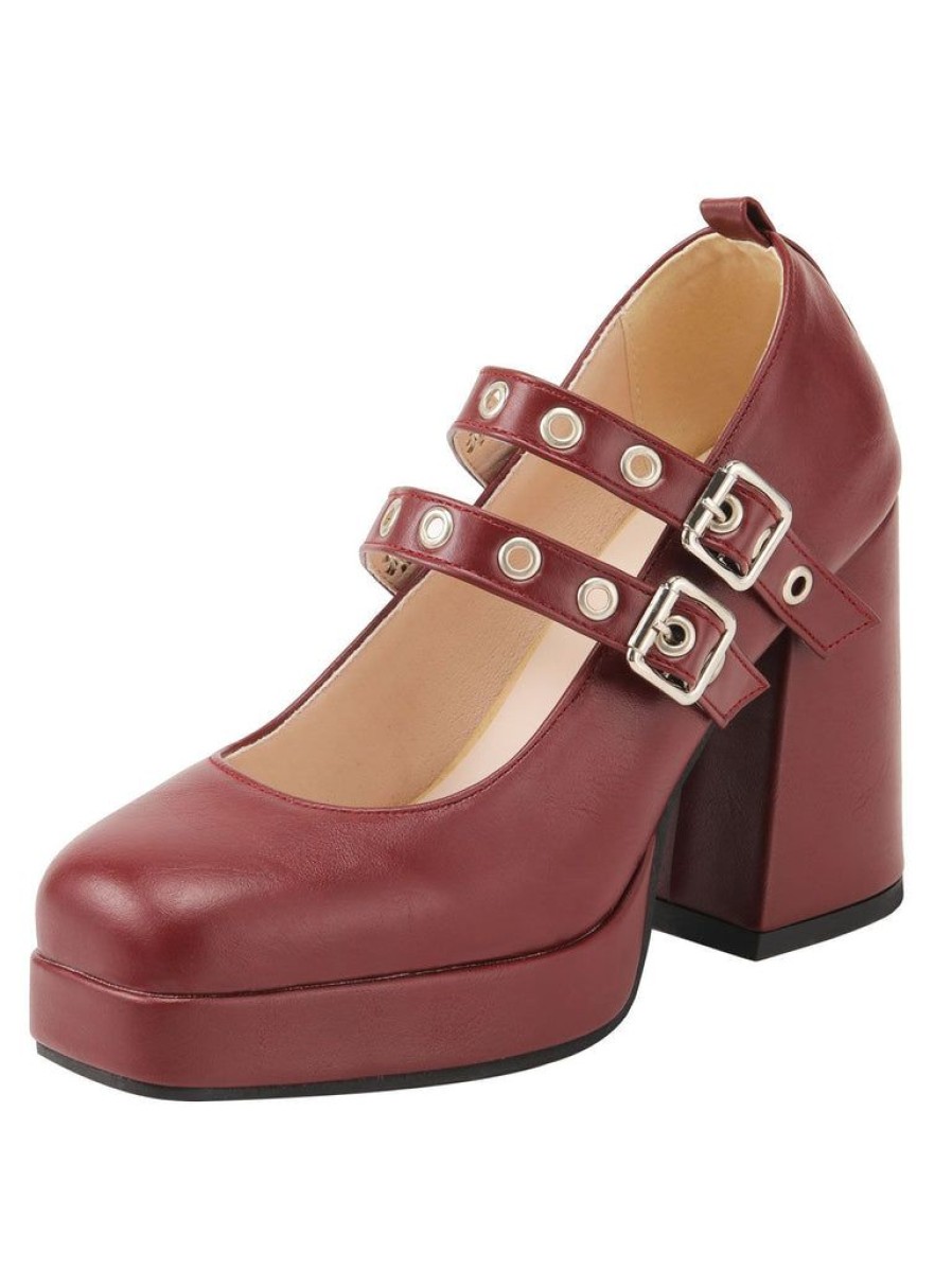 Shoes Retro Stage | Retro Buckle High Heels Red