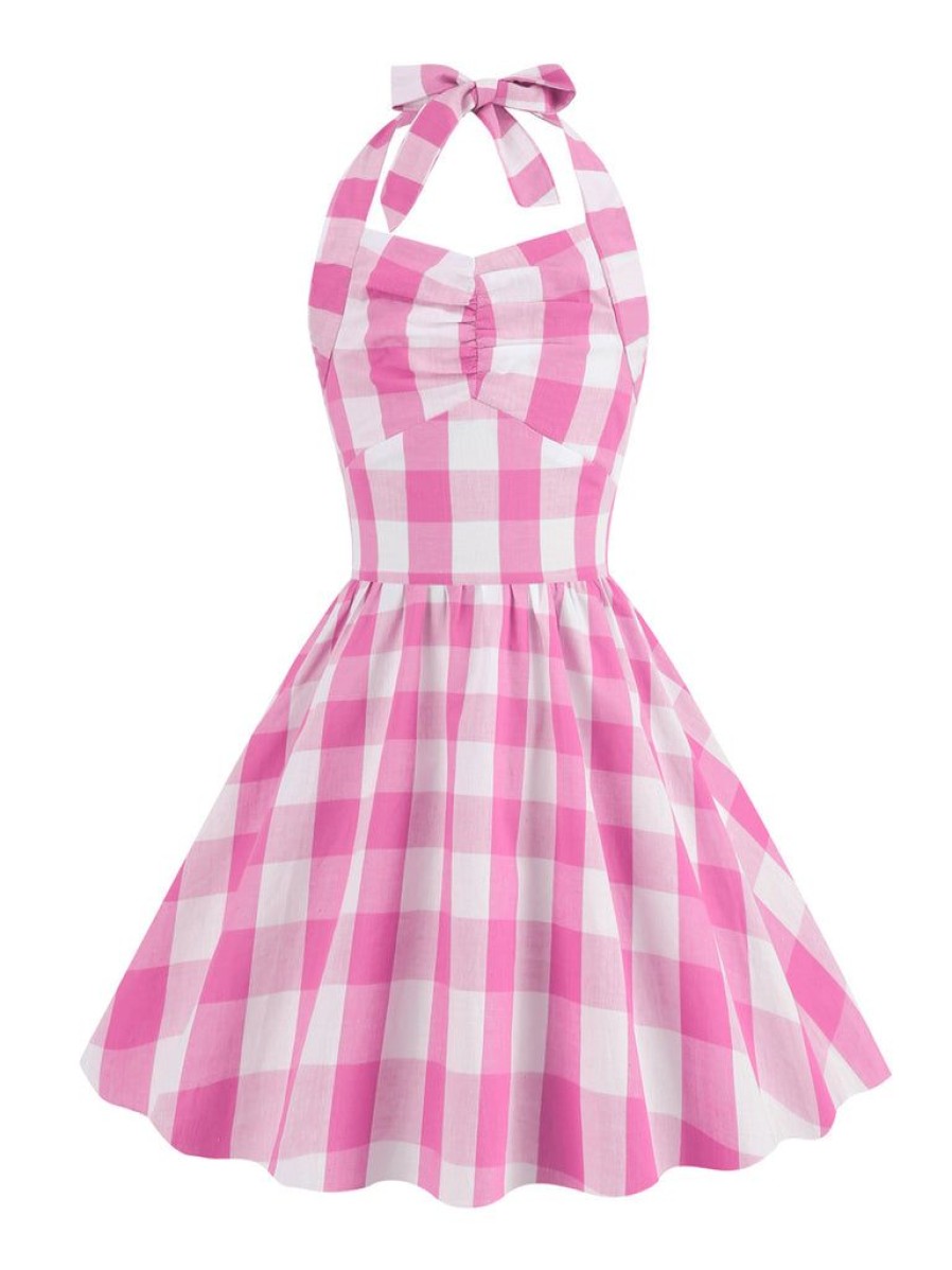 Clothing Retro Stage | Kids Party 1950S Plaid Halter Swing Girl'S Dress