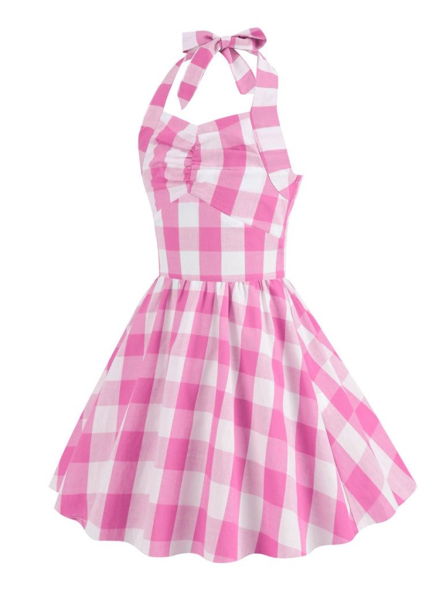 Clothing Retro Stage | Kids Party 1950S Plaid Halter Swing Girl'S Dress