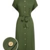 Clothing Retro Stage | 1940S Solid Belted Slit Dress Green