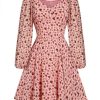 Clothing Retro Stage | 1960S Heart Long Sleeves Dress Pink