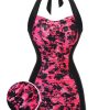 Clothing Retro Stage | 1950S Floral Halter Swimsuit Black & Pink