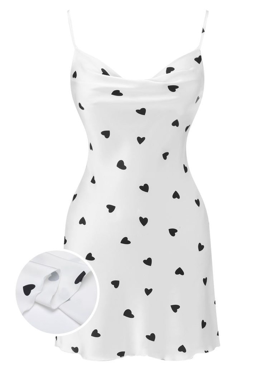 Clothing Retro Stage | 1950S Heart Pattern Strap Nightgowns White