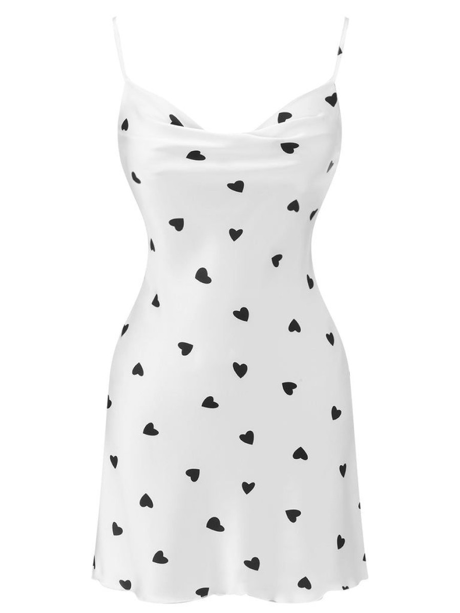 Clothing Retro Stage | 1950S Heart Pattern Strap Nightgowns White