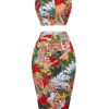 Clothing Retro Stage | 2Pcs 1960S Retro Lady Crop Top & Pencil Skirt Multi Color