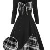 Clothing Retro Stage | 1950S Sweetheart Plaid Patchwork Dress