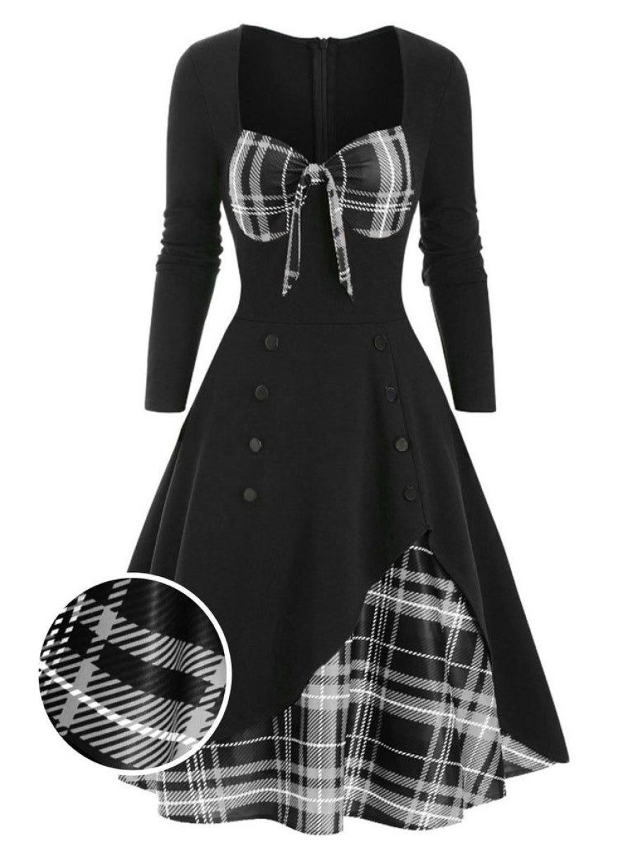 Clothing Retro Stage | 1950S Sweetheart Plaid Patchwork Dress