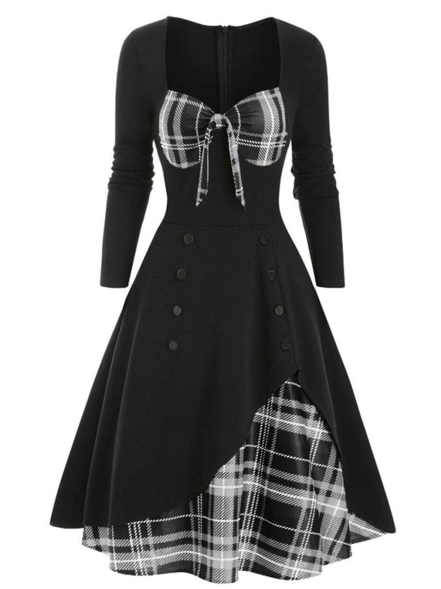 Clothing Retro Stage | 1950S Sweetheart Plaid Patchwork Dress