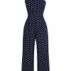 Clothing Retro Stage | 1930S One-Shoulder Dot Jumpsuit Navy Blue