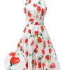 Clothing Retro Stage | 1950S Watercolor Rose Halter Dress White