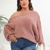 Clothing Retro Stage | [Plus Size] 1950S Solid Pearl Lace-Up Sleeve One Shoulder Sweater