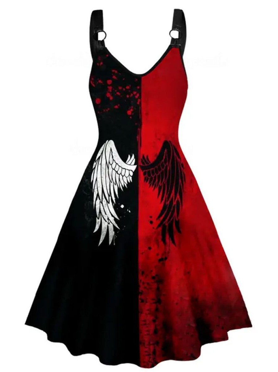 Clothing Retro Stage | 1950S Wings Blood Strap Dress Black & Red