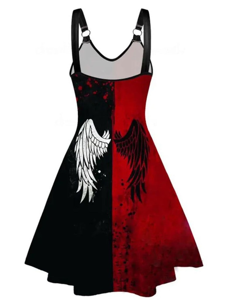 Clothing Retro Stage | 1950S Wings Blood Strap Dress Black & Red