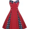 Clothing Retro Stage | 1950S Stars Patchwork Strap Dress Red