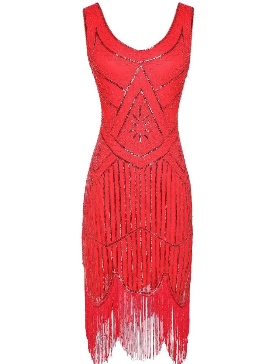 Clothing Retro Stage | 1920S Sequin Fringed Flapper Dresses Red