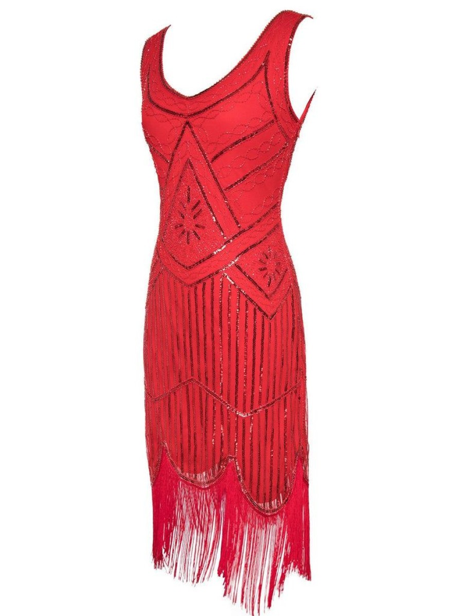 Clothing Retro Stage | 1920S Sequin Fringed Flapper Dresses Red