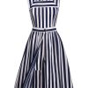 Clothing Retro Stage | Navy 1950S Stripes Sailor Romper & Skirt Navy Blue