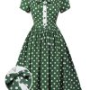 Clothing Retro Stage | [Pre-Sale] 1940S Polka Dot Bowknot Patchwork Dress Green