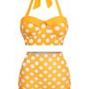 Clothing Retro Stage | 1950S Polka Dots Halter Bikini Set Yellow