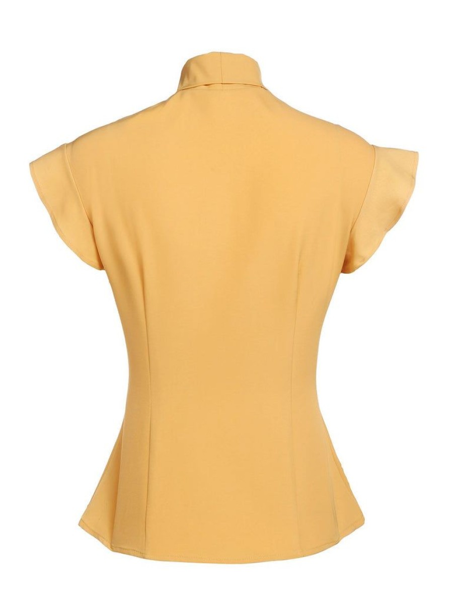 Clothing Retro Stage | 1950S Bow Solid Blouse Top Yellow