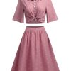 Clothing Retro Stage | 2Pcs 1950S Polka Dot Top & Skirt Pink