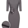 Clothing Retro Stage | [Pre-Sale] 1960S Belt Solid Pencil Dress Gray