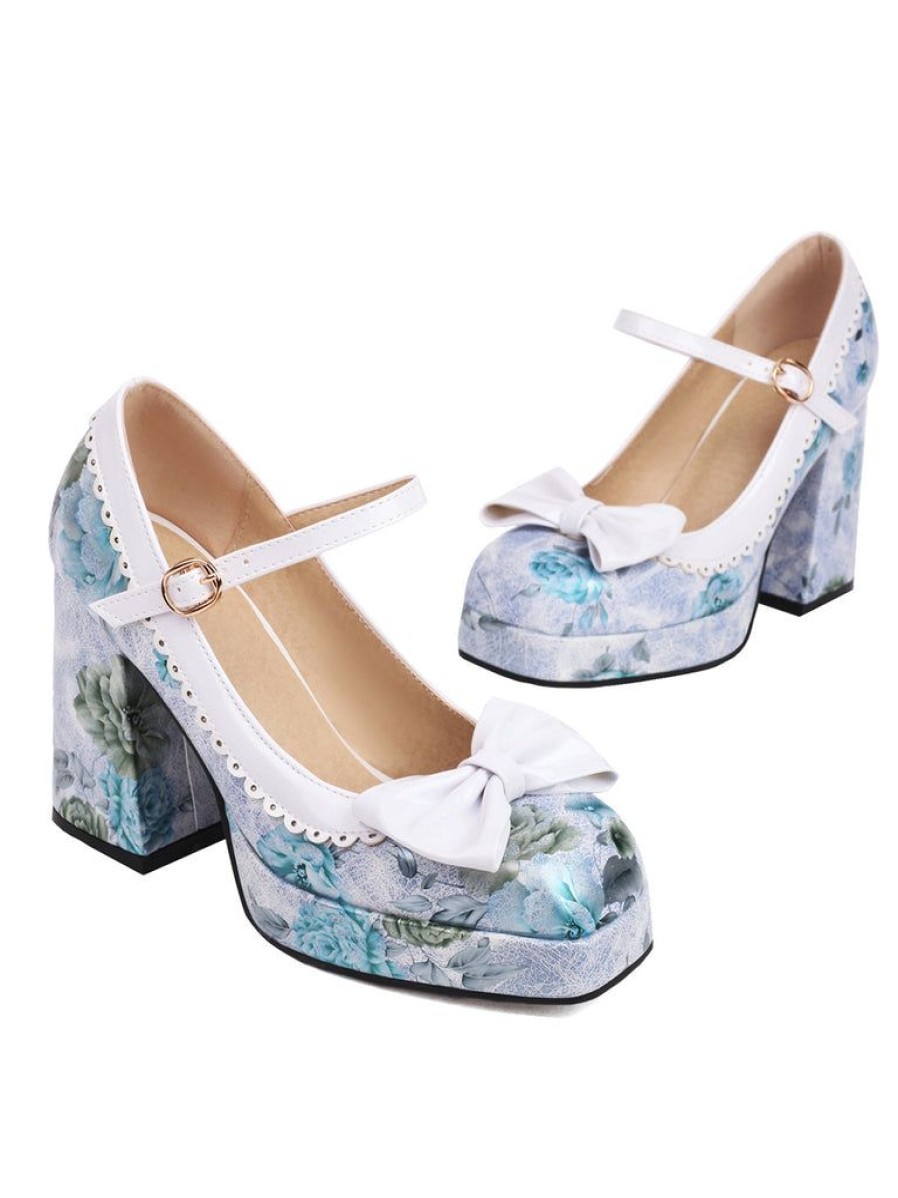 Shoes Retro Stage | Bowknot Floral High Heel Shoes