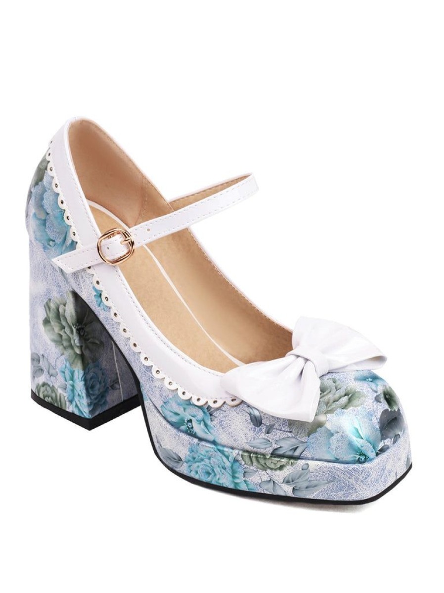 Shoes Retro Stage | Bowknot Floral High Heel Shoes