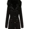 Clothing Retro Stage | 1950S Solid Zipper Fur Trimmed Coat