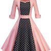 Clothing Retro Stage | 1950S Polka Dot Patchwork Dress Pink