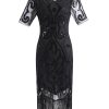 Clothing Retro Stage | 1920S Sequin Fringed Gatsby Dress Black