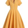 Clothing Retro Stage | 1950S Solid Buttoned Swing Dress Yellow