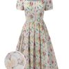 Clothing Retro Stage | 1950S Square Collar Floral Dress Blue