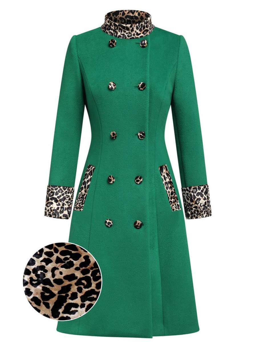 Clothing Retro Stage | 1940S Leopard Patchwork Button Coat