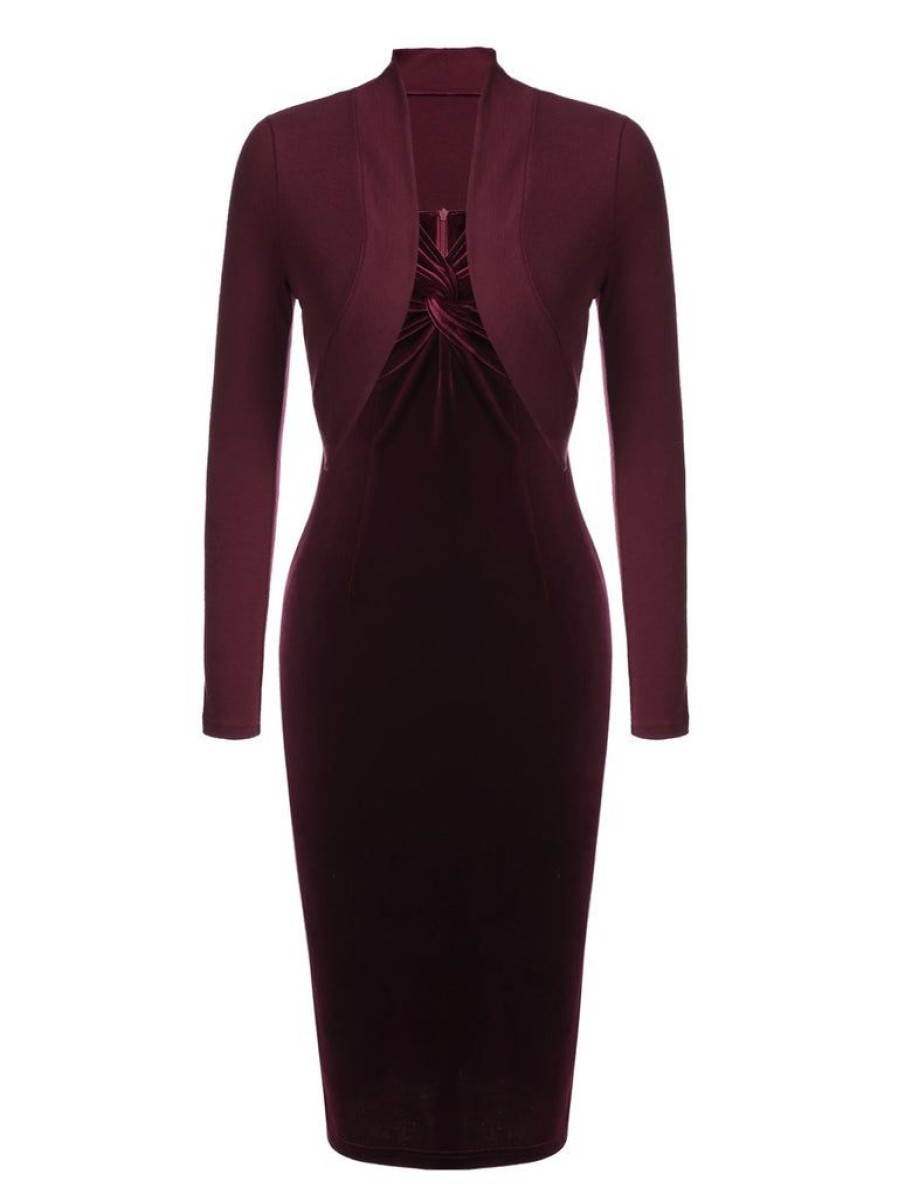 Clothing Retro Stage | 2Pcs 1960S Velvet Bodycon Dress