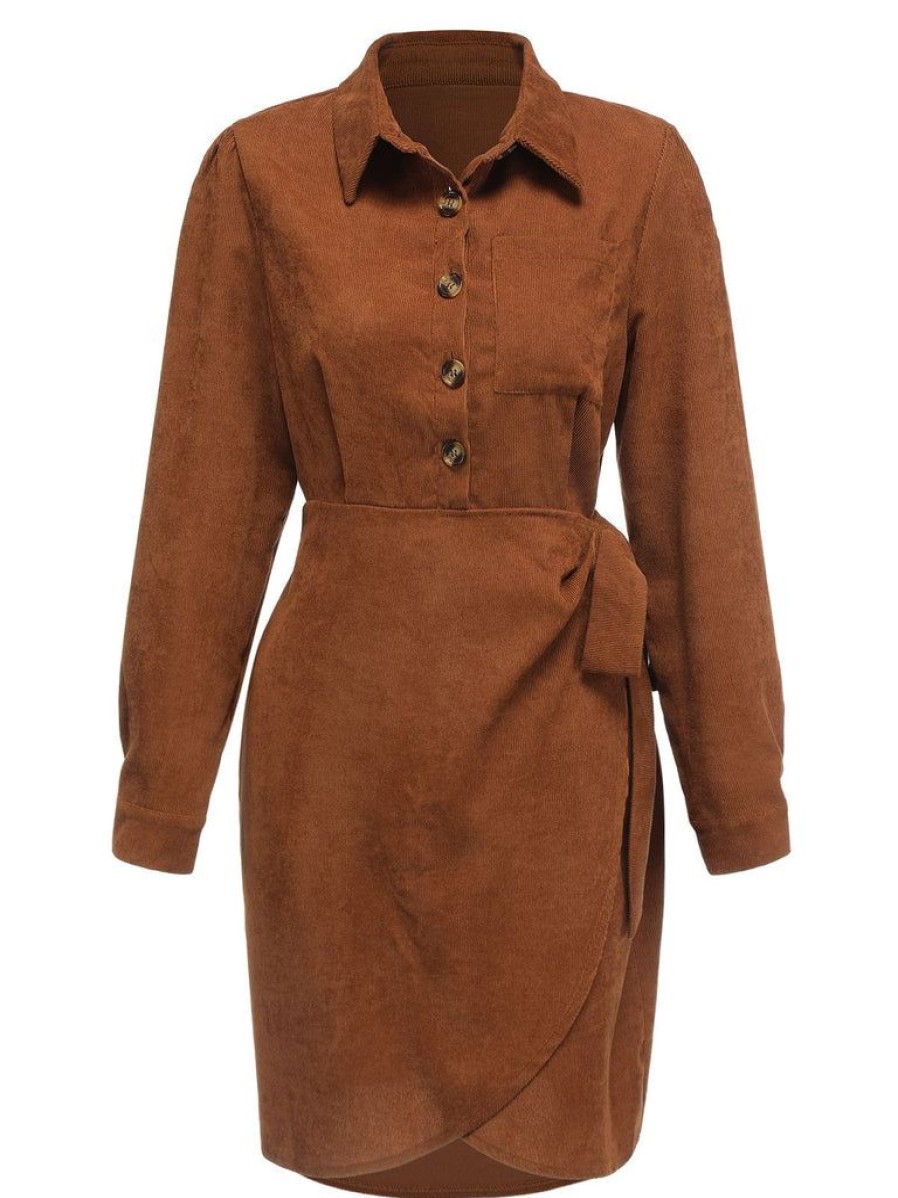 Clothing Retro Stage | 1960S Corduroy Pencil Dress Brown