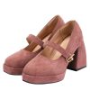 Shoes Retro Stage | Round Toe Matte Chunky Heels Shoes Pink