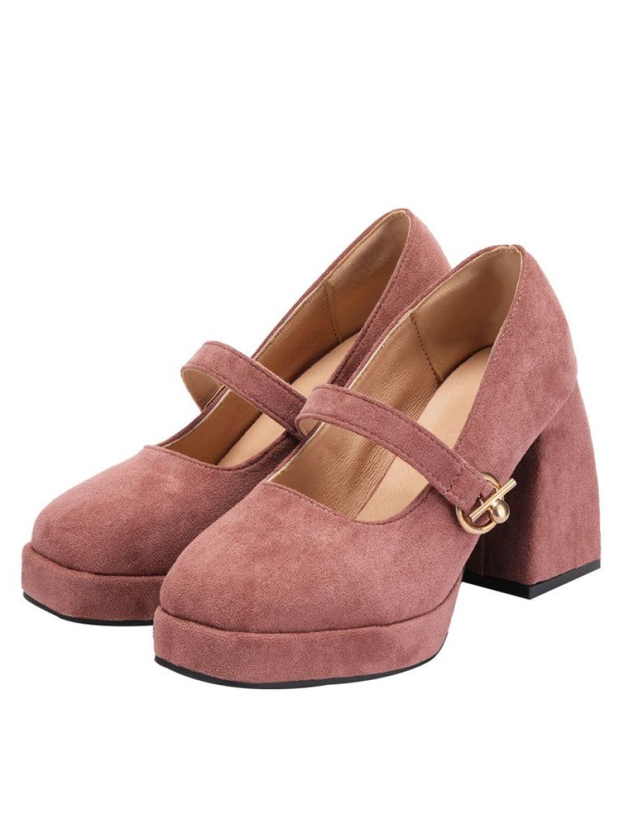 Shoes Retro Stage | Round Toe Matte Chunky Heels Shoes Pink