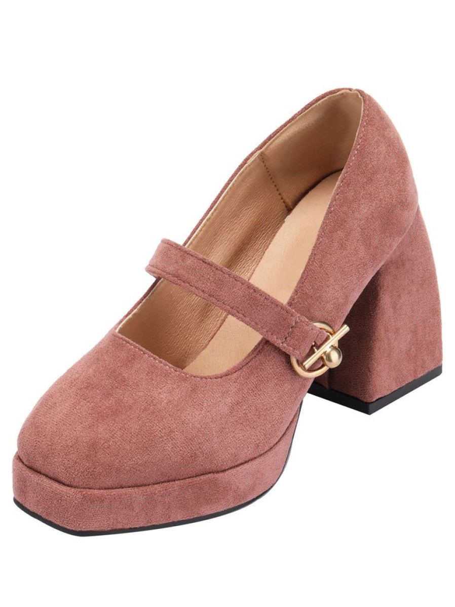 Shoes Retro Stage | Round Toe Matte Chunky Heels Shoes Pink