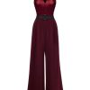 Clothing Retro Stage | 1930S Polka Dot Belt Jumpsuit Wine Red