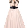 Clothing Retro Stage | 1950S Butterfly Sleeveless Dress With Belt Pink