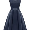 Clothing Retro Stage | [Us Warehouse] 1950S Patchwork Belted Swing Dress Blue