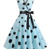 Clothing Retro Stage | 1950S Bow Polka Dot Swing Dress Blue