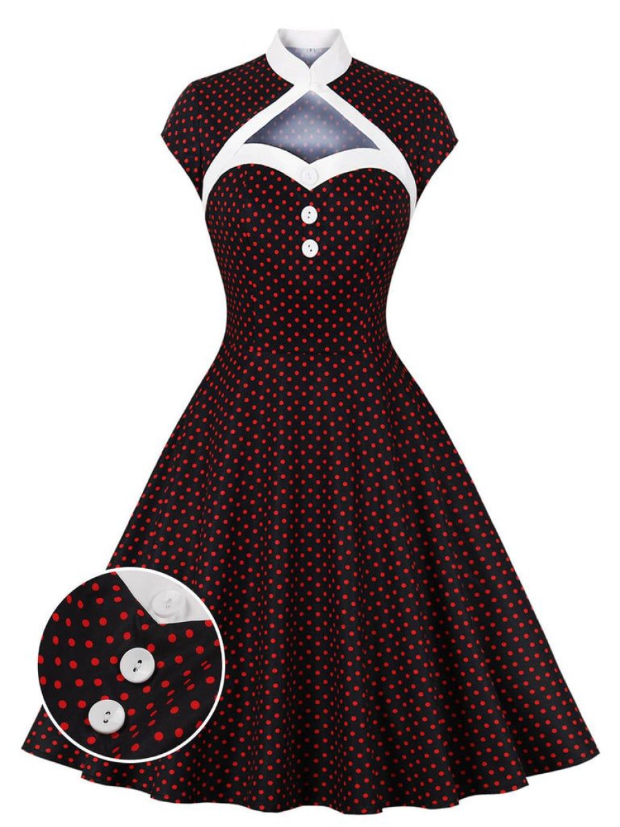 Clothing Retro Stage | 1950S Polka Dots Heart Collar Dress