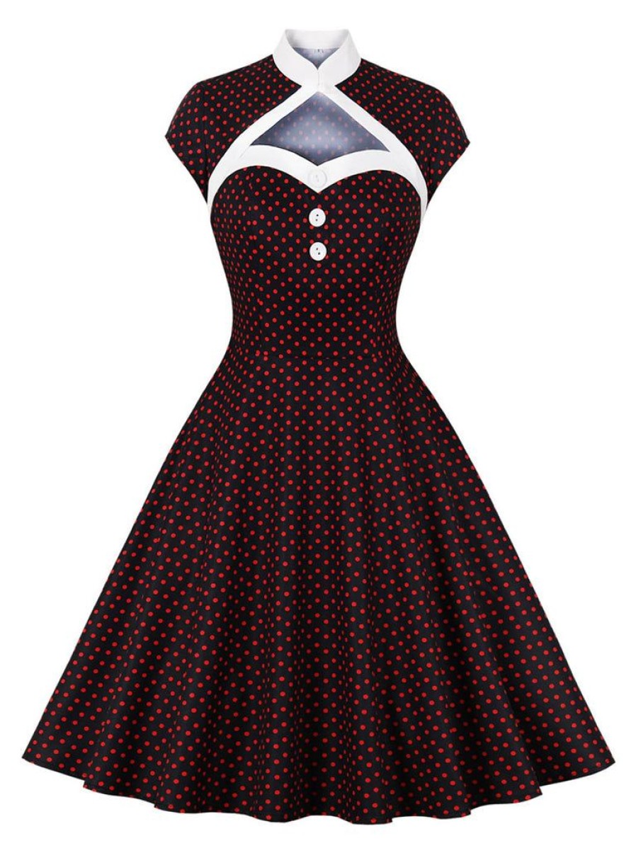 Clothing Retro Stage | 1950S Polka Dots Heart Collar Dress