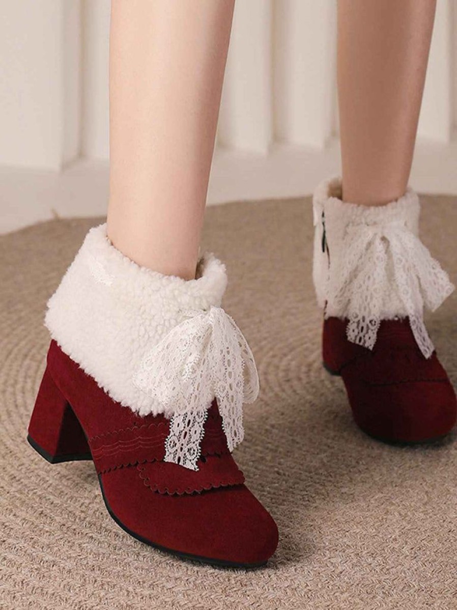 Shoes Retro Stage | Christmas Bow High Heel Fur Shoes