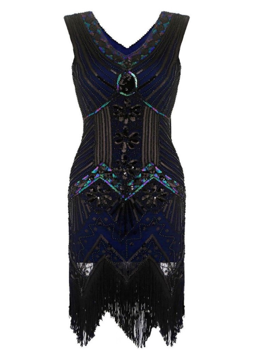 Clothing Retro Stage | [Us Warehouse] Plus Size 1920S Sequined Dress Blue