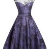 Clothing Retro Stage | 1950S Mesh Floral Swing Dress Purple