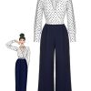 Clothing Retro Stage | [Pre-Sale] Blue & White 1930S Polka Dots Tie Neck Jumpsuit Dark Blue