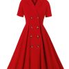 Clothing Retro Stage | [Plus Size] 1950S Solid Lapel Button Swing Dress